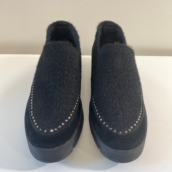Bernie Mev Black Fuzzy Rhinestone Slip-On Loafer Shoes Womens 38 Chic Whimsigoth - Picture 2 of 7